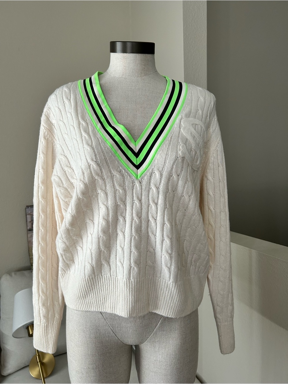 Sandro off white Embroidered Cable-Knit Sweater